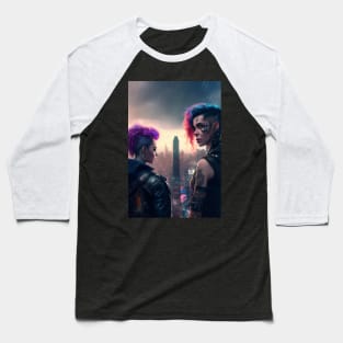 Futuristic Women Lovers in Cyberpunk City Baseball T-Shirt